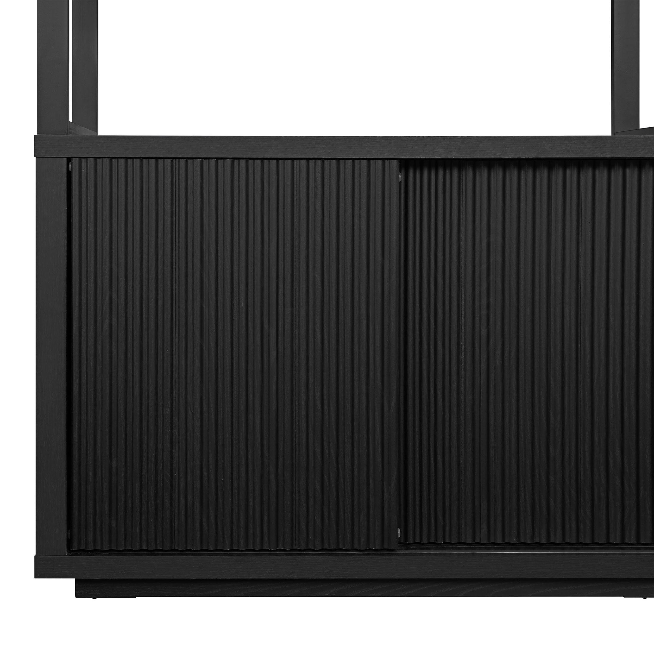 Beautiful Fluted 3-Shelf Bookcase with Storage Cabinet by Drew Barrymore, Rich Black Finish