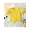 thumbnail image 5 of Baby Girls Summer Outfits 1T 2T 3T 4T 5T 6T  Puff Sleeve Patchwork Rib T-shirt Tops and Casual PU Leather Shorts Kids 2pcs Sets, 5 of 8