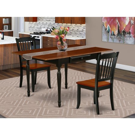 HomeStock Medieval Majesty 3Pc Dining Table Set Includes A Dining Table And 2 Wooden Dining Chairs With Solid Wood Seat Drop Leaf Table With Slat Back Chairs Black And Cherry Finish