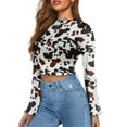 thumbnail image 2 of SCRAWLGOD Brown Cow Print Women Bell Sleeve Tops Size L Long Sleeve Mock Neck Crop Tops Flared Sleeve Tops for Women Casual Slim Shirts for Going Out Travel, 2 of 7