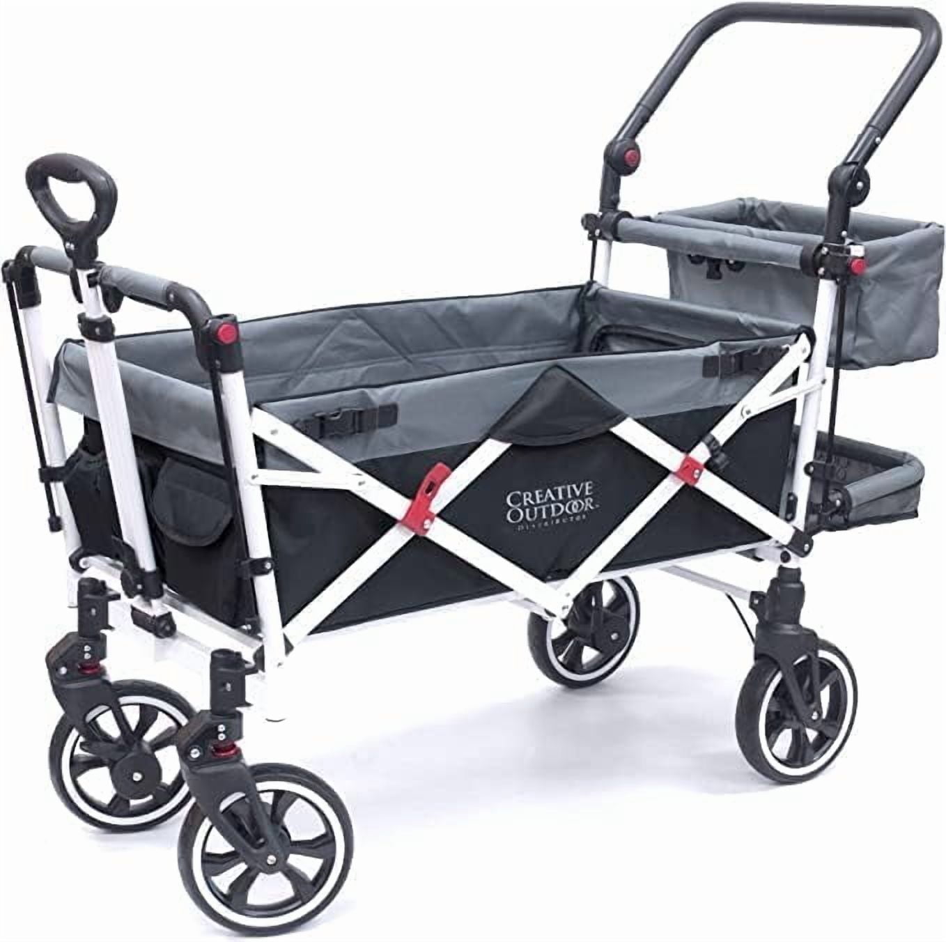 Creative Outdoor Titanium Series Push Pull Wagon Stroller with Canopy Folding Wagon for Kids, Black/Gray
