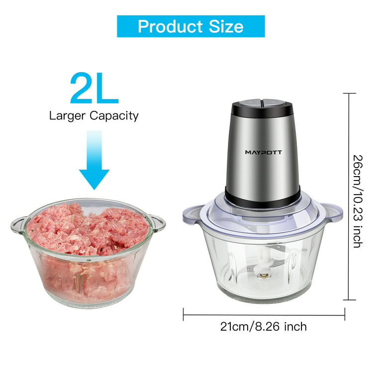 Bear Food Processor, Electric Food Chopper with 2 Glass Bowls (8 Cup+2.5  Cup), 400W Power Grinder with 2 Sets Stainless Steel Blades, 2 Speed for  Meat, Vegetables, and Baby Food 