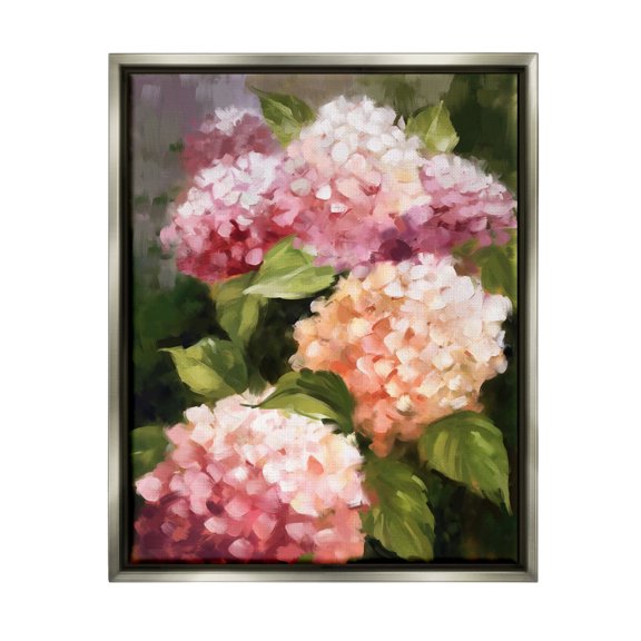 Stupell Industries Pink Hydrangea Blooms Botanical & Floral Painting Gray Floater Framed Art Print Wall Art, 17 x 21