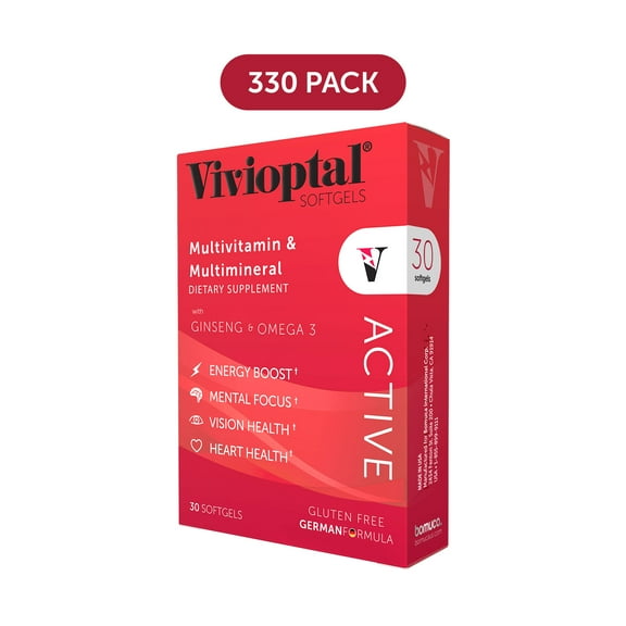 Vivioptal Active, 30 Softgels (330 Units), Ginseng & Omega 3, Multivitamin & Multimineral, Gluten Free, German Formula