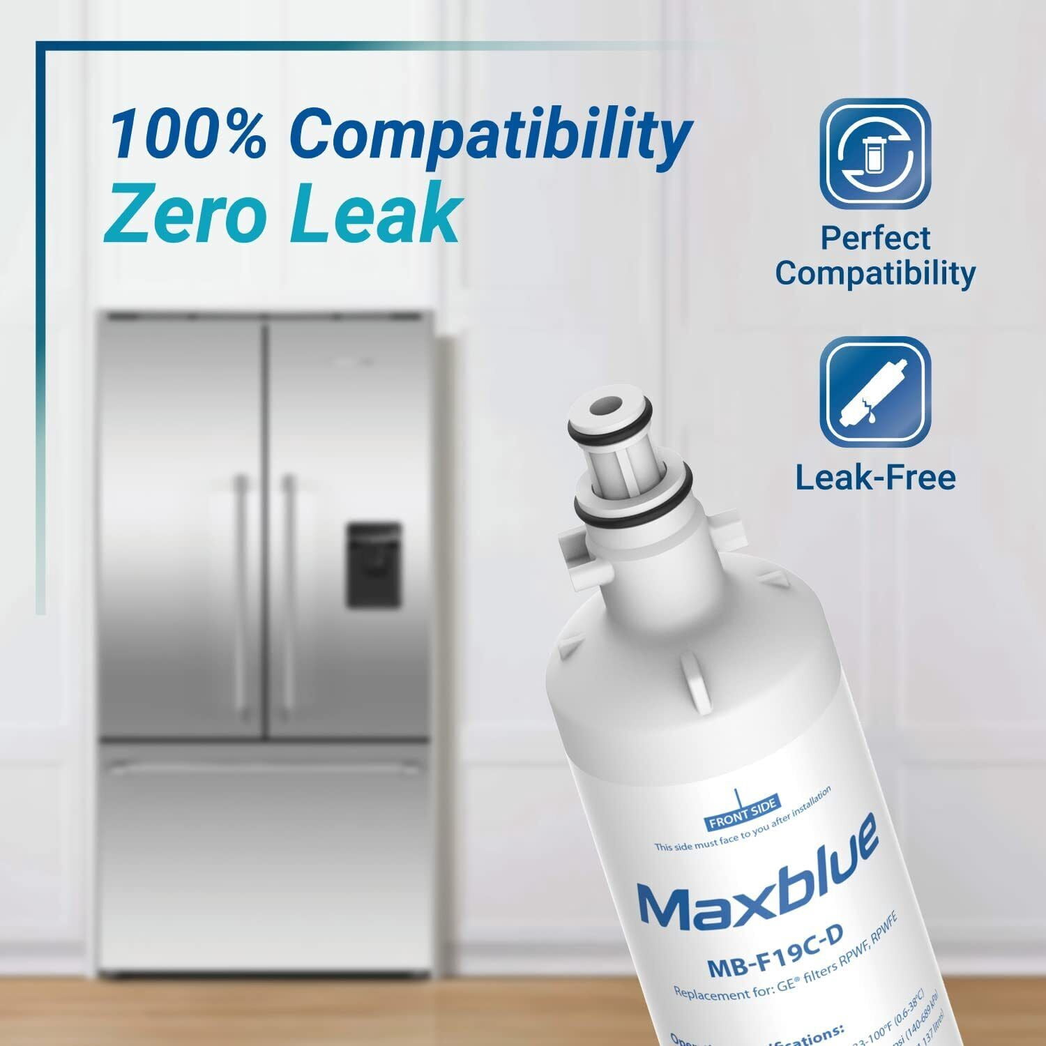 Maxblue Replacement for GE® RPWFE®, RPWF (with CHIP) Refrigerator Water Filter, Compatible with WSG-4, WF277, GFE28GMKES, PFE28KBLTS, GFD28GSLSS, PWE23KSKSS, GYE22HMKES, DFE28JSKSS