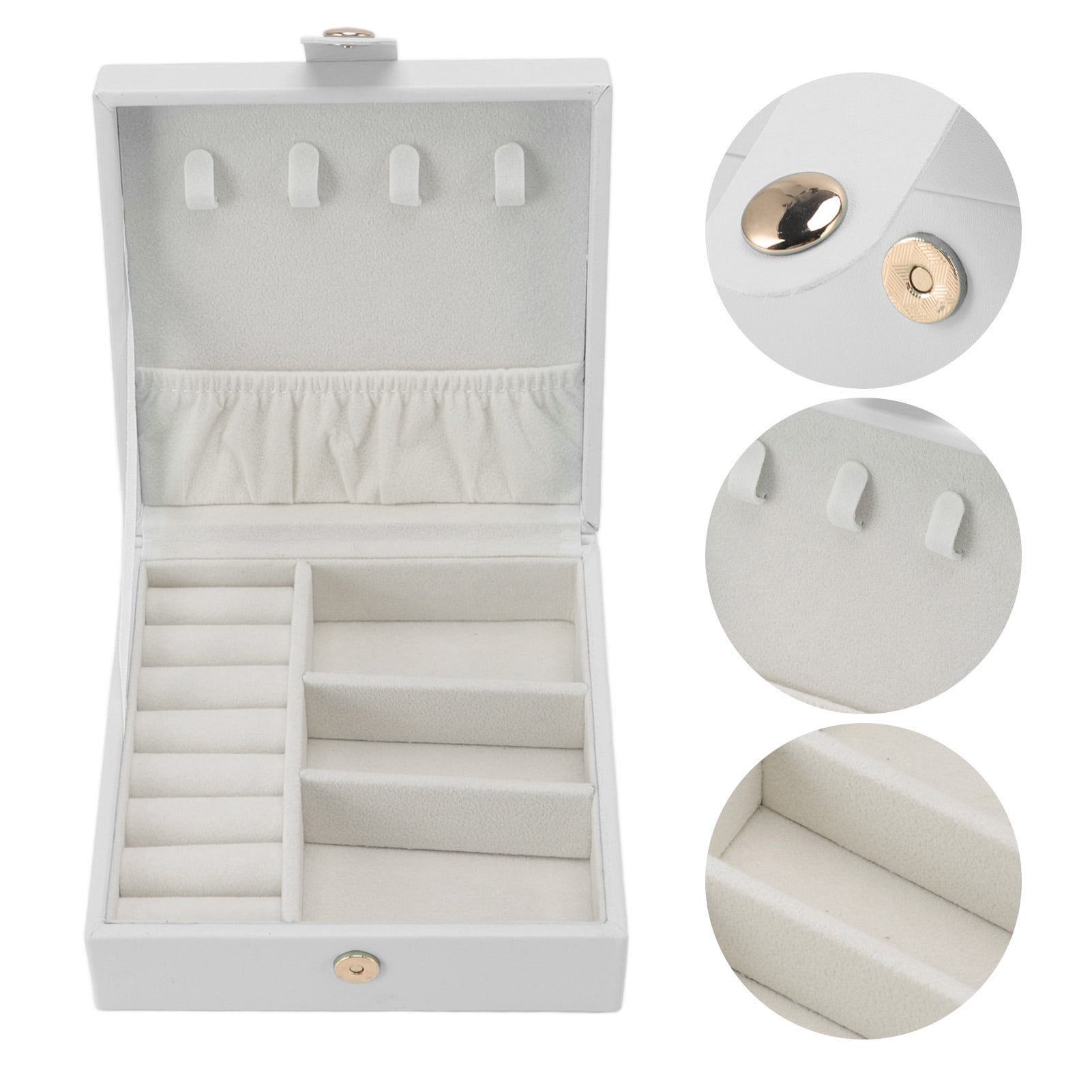 White Leather Jewelry Box for Necklace Earring Ring Organization