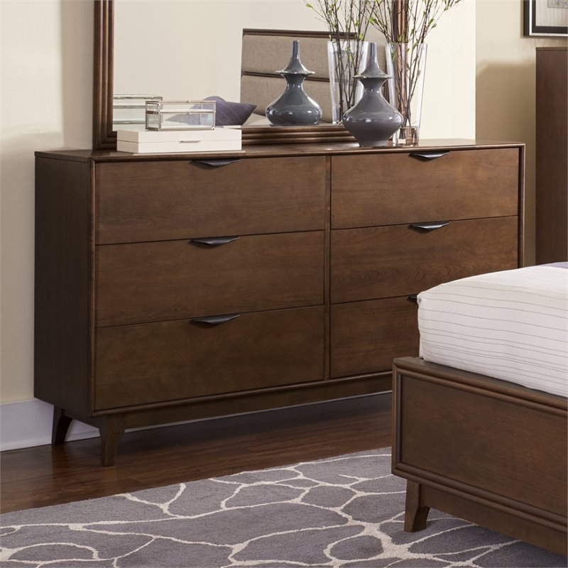 Progressive MidMod 6 Drawer Dresser in Cinnamon