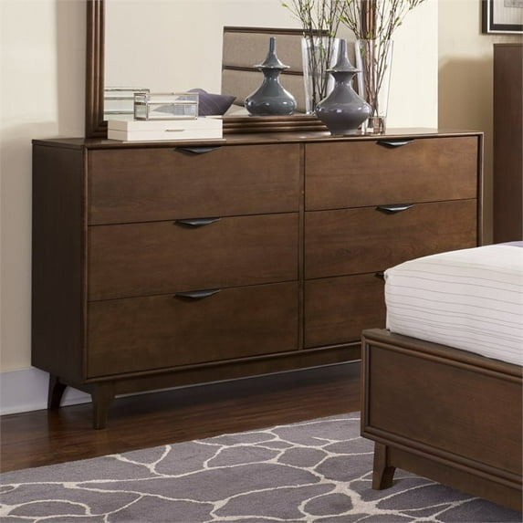Progressive Mid-Mod 6 Drawer Dresser in Cinnamon