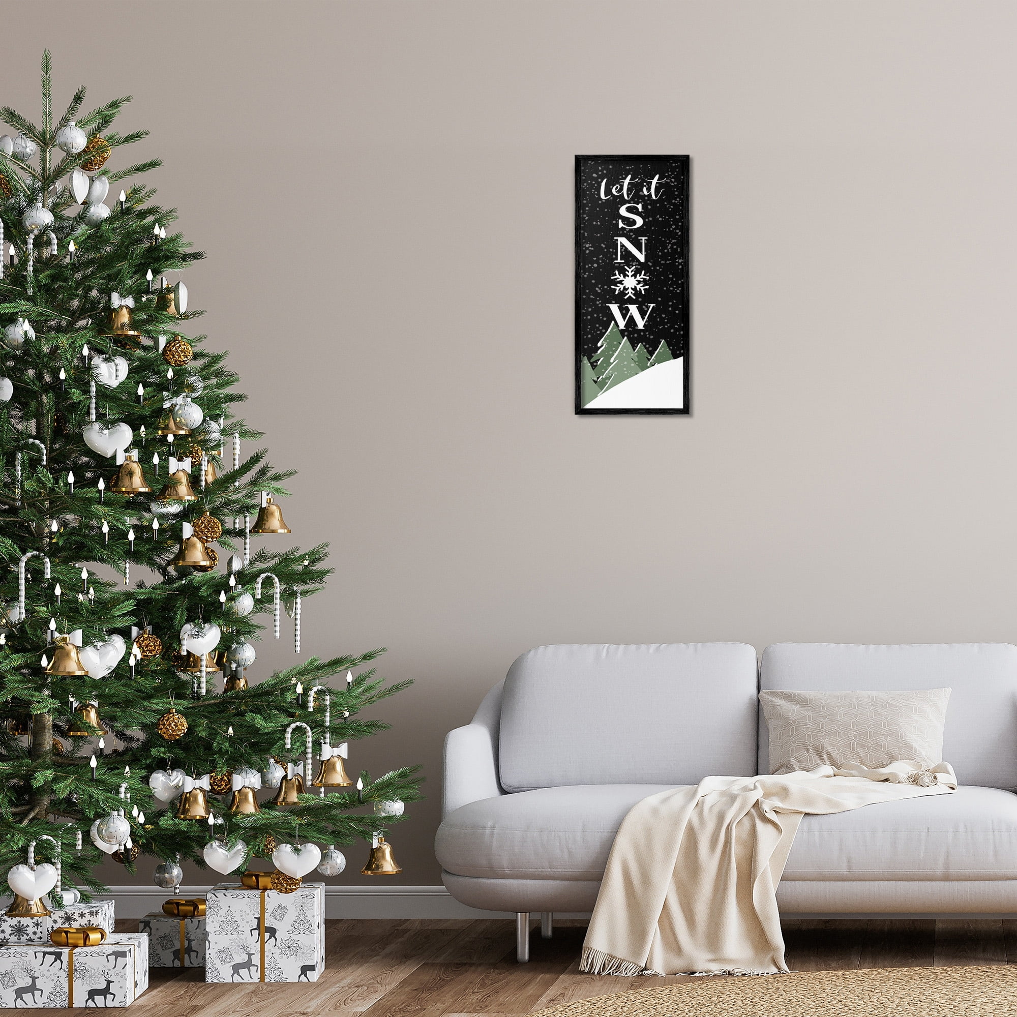 Let It Snow Winter Hilltop Fir Trees Saying Inspirational Graphic Art Framed Art Print Wall Art