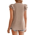 thumbnail image 4 of Top de manga corta con volantes en capas para mujer, blusa holgada informal de Color puro con cuello en V y hombros fruncidos, 4 of 6