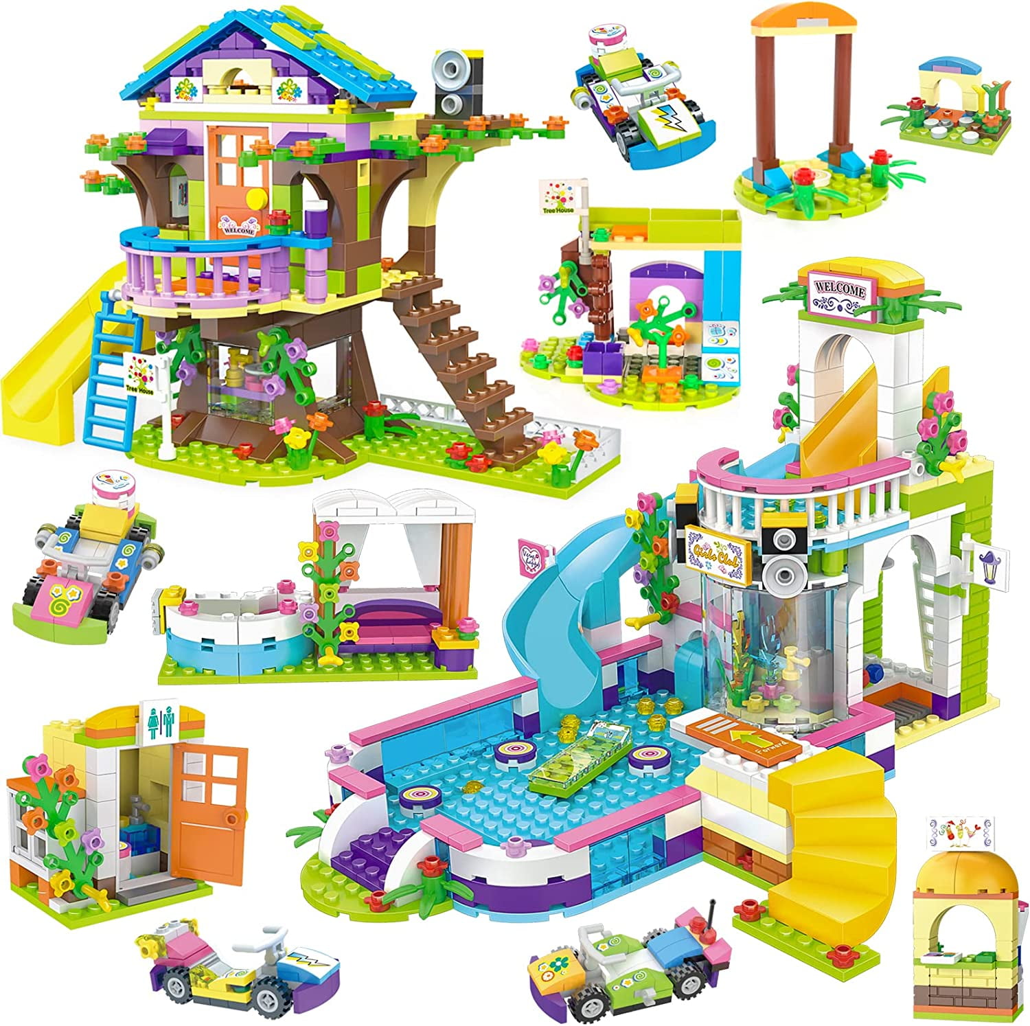 Friends Tree House Building Kit, Girls Summer Pool Party Blocks for Kids Aged 6-12 (1274 Pieces) - Walmart.com