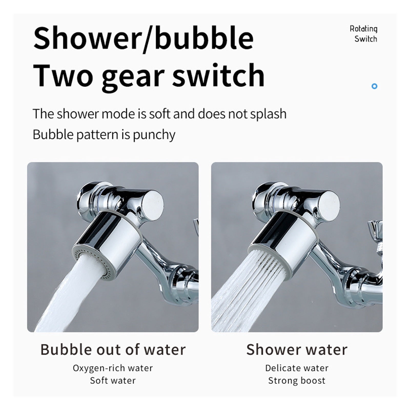 1080° Rotation Faucet Aerator Splash Dual Mode Kitchen Tap Extend Water Nozzle Faucet 22/24mm Adaptor Faucet Bubbler Robotic Arm ,Easy to Install