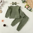 thumbnail image 4 of KIMI BEAR Infant Baby Girls Pant Sets Ruffle Long Sleeves Tops Solid Color Pants with Headband 3pcs Sweater Suit Outfits Fall Green 12-18 Months, 4 of 10