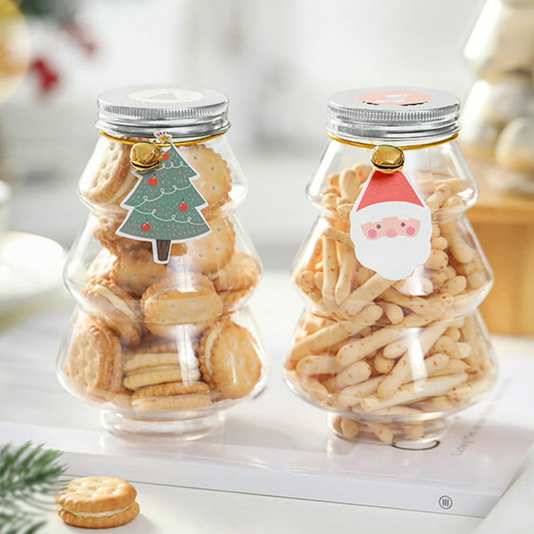 Mightlink 6Pcs 500ml Cookie Candy Jars with Decor Strap Unbroken Christmas  Tree Shape Cover Design Good Sealing Store Snacks Transparent Christmas  Tree Decorative Snack Organizers for Home 