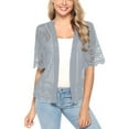 thumbnail image 5 of BODOAO Women's Lace Patchwork Open Front Cardigan Lightweight Sheer Half Sleeve Bolero Shrug Jacket Summer Kimono Cover Up Ladies Summer Casual Loose Lace Stitching Cardigan Mesh Top Cardigan Grey L, 5 of 5