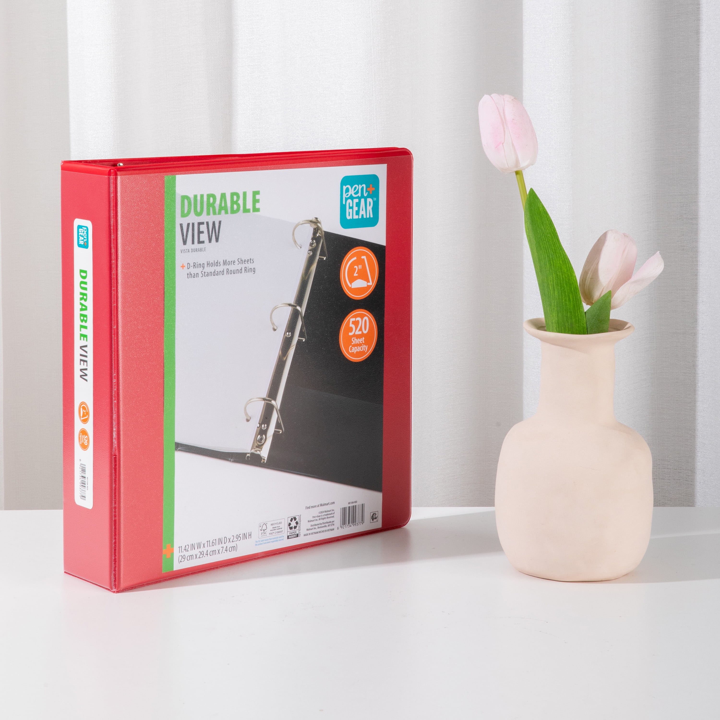 (2 pack) Pen+Gear Durable View 2" D-Ring Binder, Red, 1 Count
