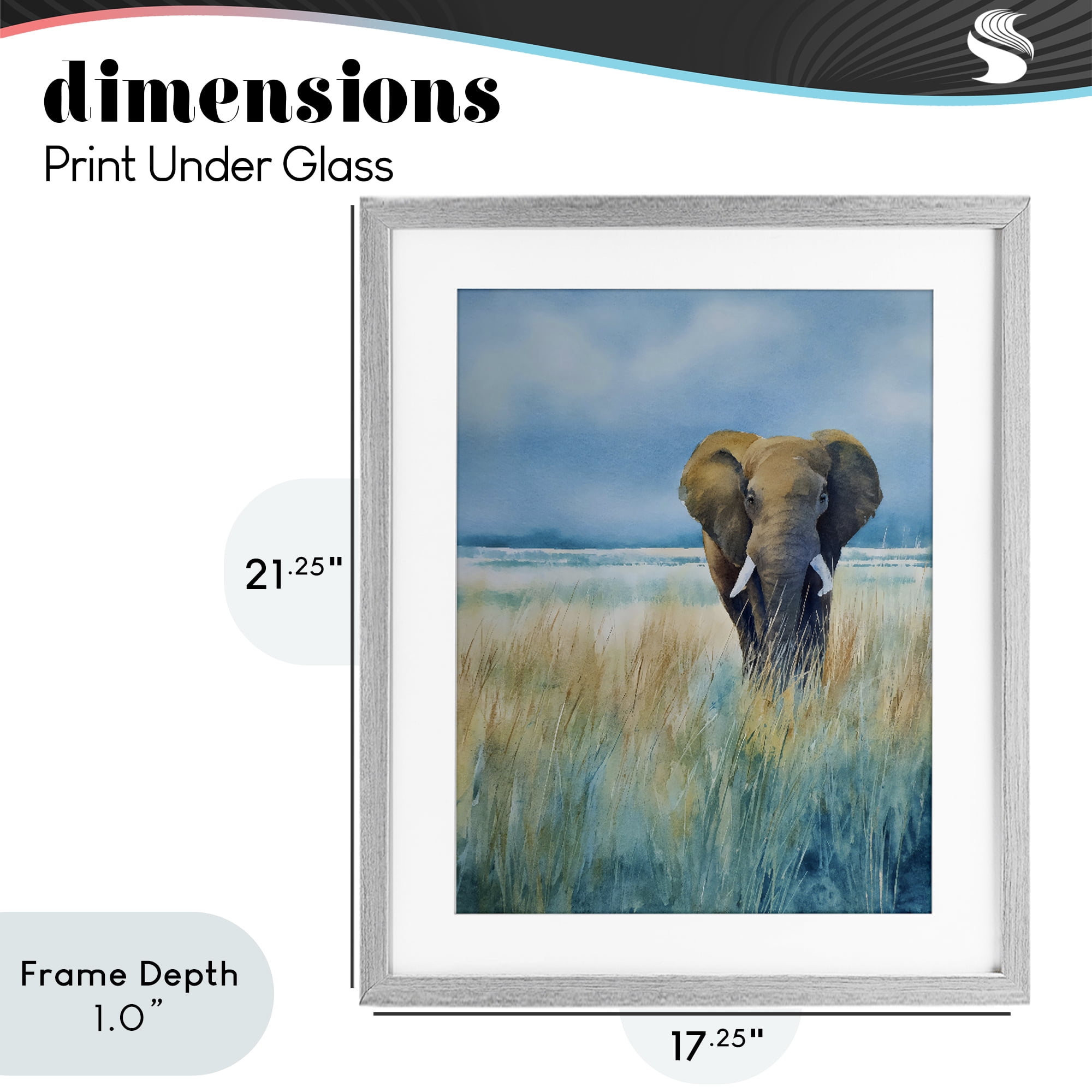 Stupell Industries Blue Grass Elephant Gray Framed Print Under Glass, design by Franklyn Gregory