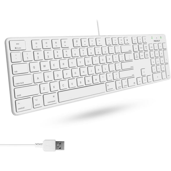 Macally Ultra-Slim USB Wired Keyboard with Numeric Keypad  (White)