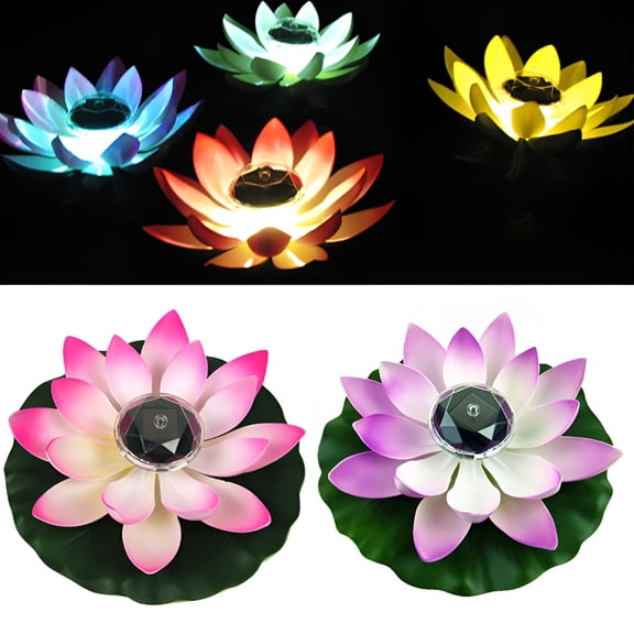 HIBIBUD Color Changing Led Light Up Floating Lily Pad,Fake Lotus Flower Leaf Led Light Solar Powered Garden Pond Floating Floral Lamp,Lotus Light Illuminates Centerpieces,Ponds,Pools Or Fish Tank