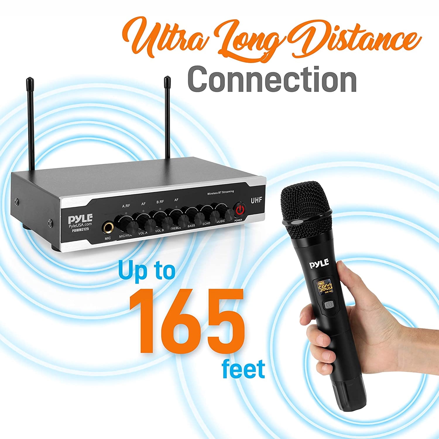 Pyle Portable Uhf Wireless Microphone System Battery Operate Dual Bluetooth Cordless Microphone Set