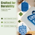 thumbnail image 3 of Howayme Ribbed Cotton Pot Holders 2-Pack Set, Blue and White Flower Printed, Heat Resistant Soft Silicone Pot Holders for Kitchen, Non-Slip Hot Pads with Hanging Loop for Housewarming Gift, 7"x9", 3 of 5