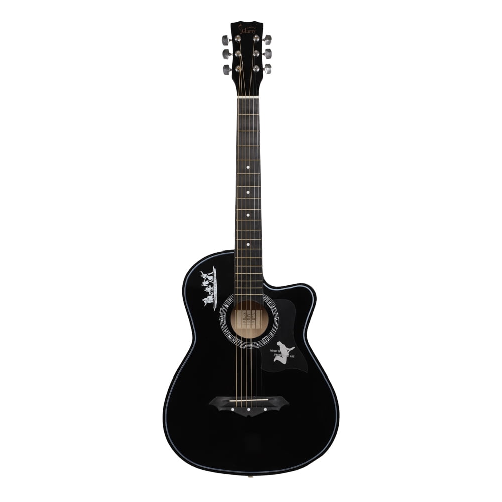 Kepooman 38 inch Spruce Guitar with Bag & Strap & Guitar Pick & LCD Mixer & Guard Plate & String, Musical Instruments for Kids Beginners Music Lovers - Pure Black
