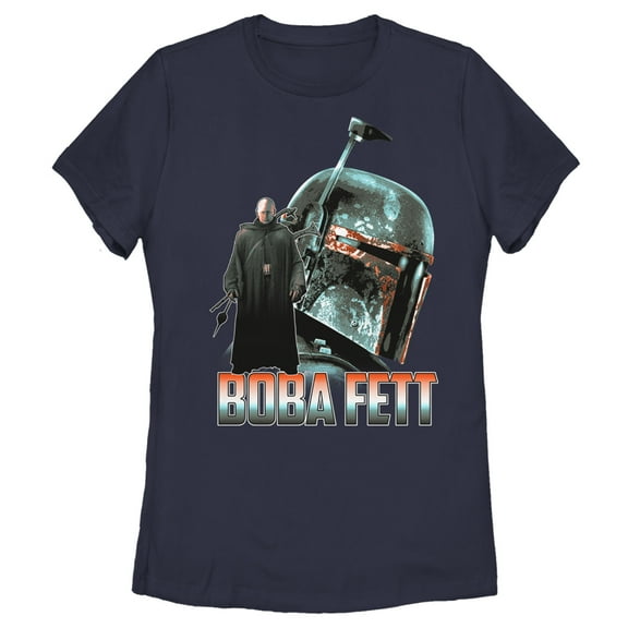 Women's Star Wars: The Mandalorian Boba Fett Portrait Graphic Tee Navy Blue Medium