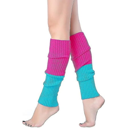 Women Juniors Neon Ribbed Leg Warmers For 80s Eighty's Party Sports Yoga 