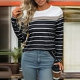 thumbnail image 4 of Annhoo T Shirts for Women Round Neck Long Sleeve Fall Stripe Printed Blouses Fashion Color Block Lounge Tops, 4 of 7