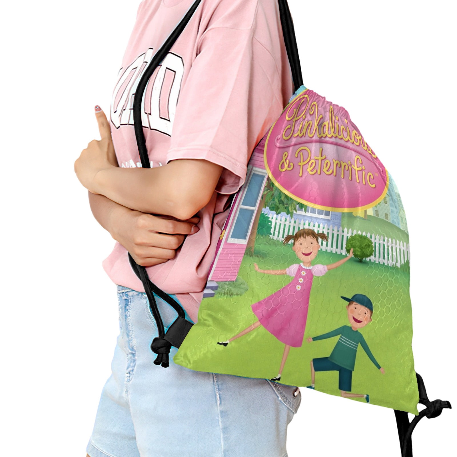 Pinkalicious and Peterrific-theme Drawstring Backpack Sports Gym Bag Water Resistant String Bag Cinch Bag，12"X16"（30X40cm）