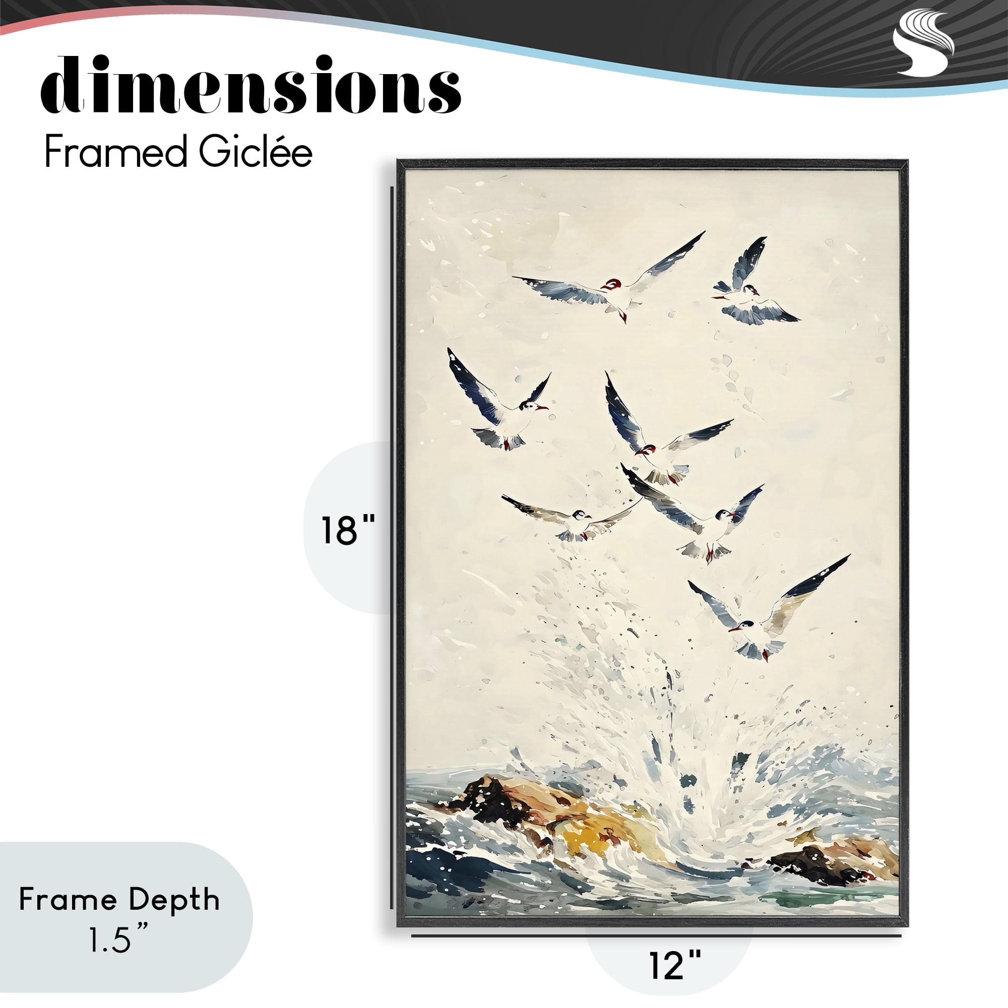 Stupell Industries Waves of Seagulls over Rocks Black Framed Giclee Art, design by Creative Studio