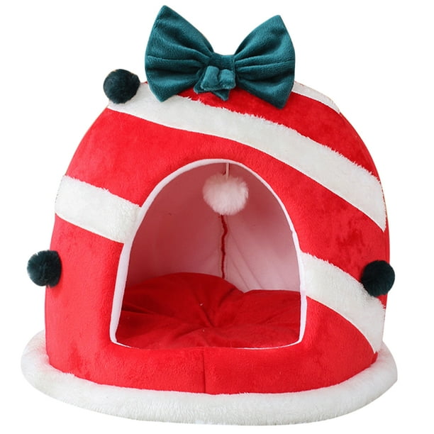 ColoMX Cama navideña para mascotas, cama cálida para gatos, cama navideña para gatitos, escondite para mascotas pequeñas, cama para perros pequeños