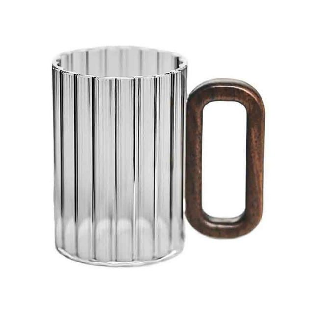 Tazas de vidrio con asa de madera, 325 ml (11 oz), de borosilicato transparente, ideales for té, café, leche y jugo.