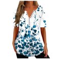 thumbnail image 2 of ICHUANYI Clearance Women's Fashion Comfortable Casual Round Neck Color Button Blouse(Blue, M) ICHUANYI WER2023080805601, 2 of 5