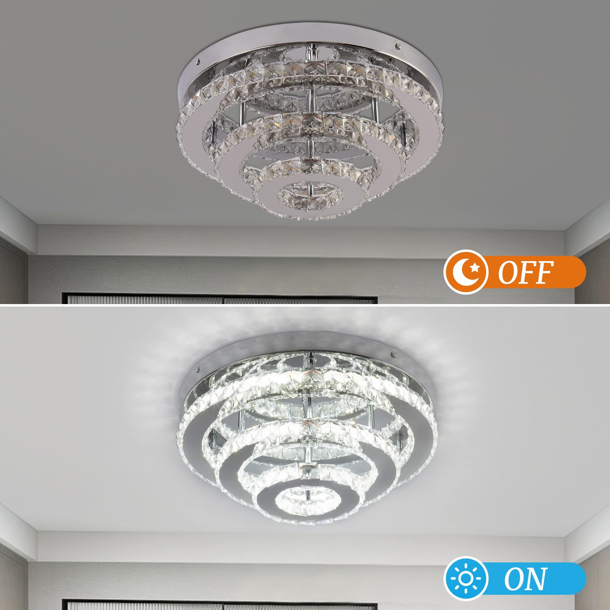 FRIXCHUR 3-Tier K9 Crystal Stainless Steel Chandelier