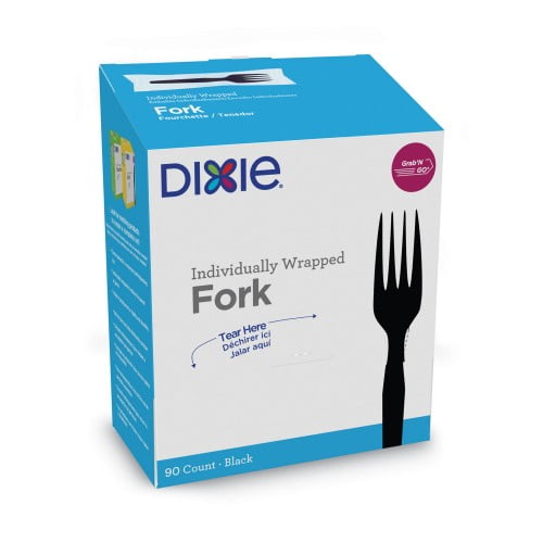 New Dixie GrabN Go Wrapped Cutlery, Forks, Black, 90/Box,Each