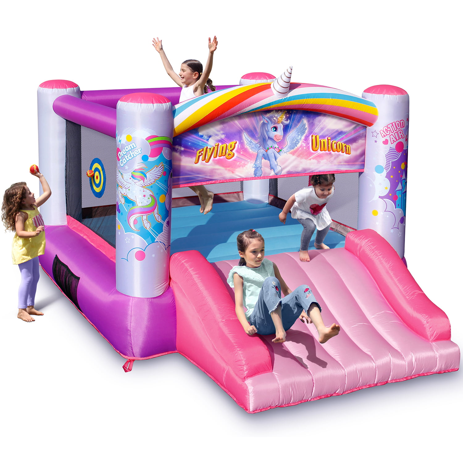 RETRO JUMP Pink Unicorn Bouncer Kids Bounce House Slides Bouncy Inflatable Jumper Houses with Blower for Birthday Party Gift