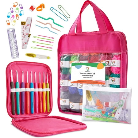 JumblCrafts Crochet Kit W/Crochet Hooks, Multicolor Weaving Needles & 24 Acrylic Yarn Set, Crochet Starter Kit