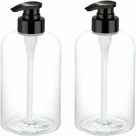 ACDANC 2 Pack Empty Plastic Pump Bottles Dispenser 16 oz / 500 ml Refillable Shampoo Bottles with Pumps Cylinder Shampoo Lotion Hand Pump Bottle Liquid Container for Bathroom Shampoo and Body Wash