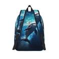 thumbnail image 2 of Picia Ice Blue Ocean Cute Dolphin Printed Canvas Daypack - Stylish and Durable Vintage Compact Backpack - Class, Work, Travel, or Laptop Bookbag,Organized Compartments-Medium, 2 of 6