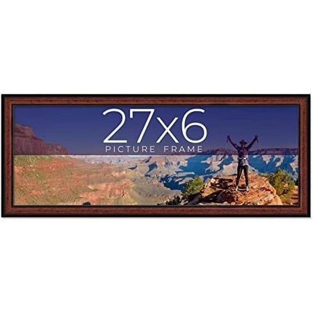 27X6 Executive Brown Real Wood Picture Frame Width 1.25 Inches | Interior Frame Depth 0.5 Inches | Seeley Traditional Photo Frame Complete With UV Acrylic, Foam Board Backing & Hanging Hardware