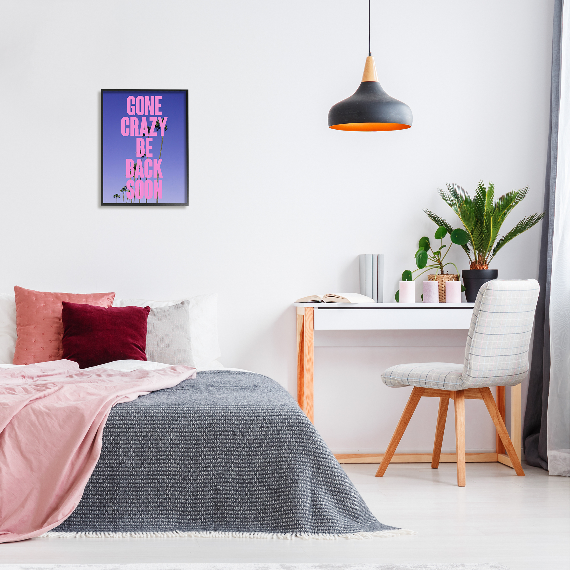 Stupell Industries Gone Crazy Back Soon Phrase Landscape Painting Black Framed Art Print Wall Art, 16 x 20