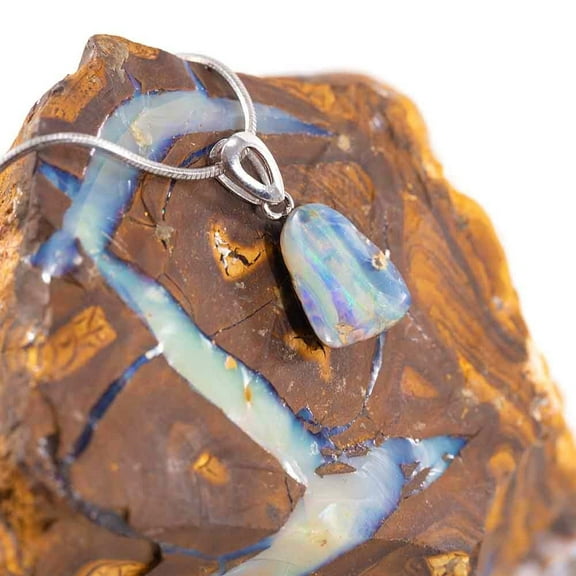 ATLANTIC ADVENTURE STERLING SILVER NATURAL AUSTRALIAN SOLID BOULDER OPAL NECKLACE