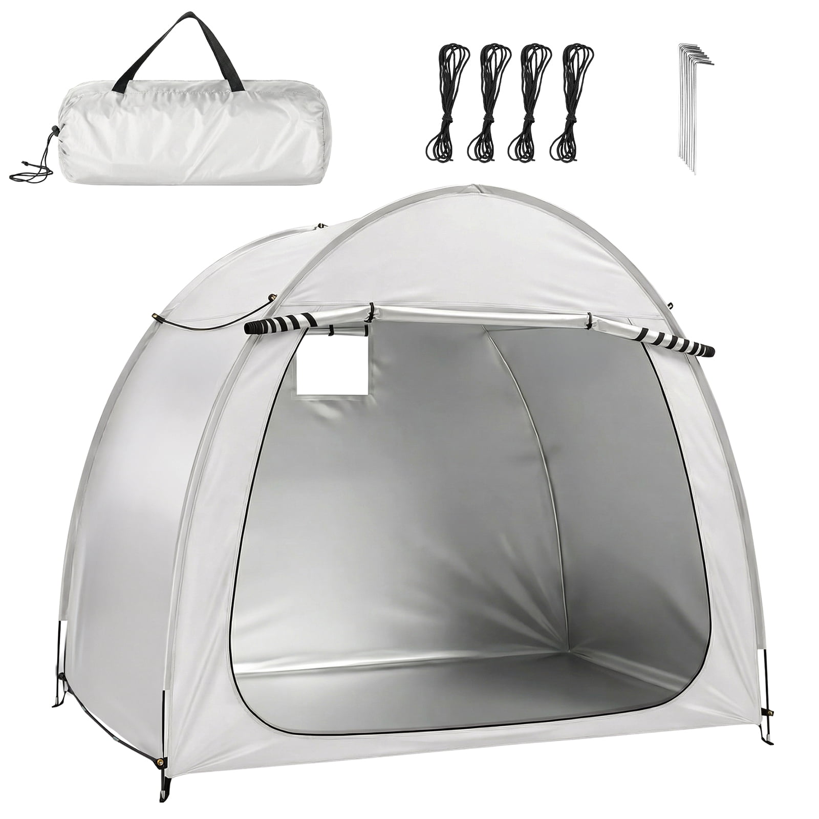 6.8x4.9FT Arched Bicycle Storage Shed, 210D PU Silver Coated Oxford, Black Fiberglass Rod Frame, Front&Side Dual Doors, Inner Storage Bag & Portable Carry Bag, Light Gray