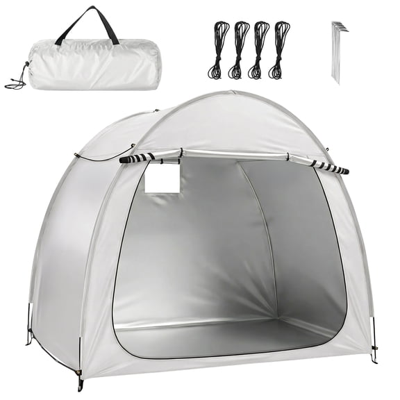 6.8x4.9FT Light Gray Arched Bicycle Storage Shed, 210D PU Silver Coated Oxford, Black Fiberglass Rod Frame, Front&Side Dual Doors, Inner Storage Bag & Portable Carry Bag