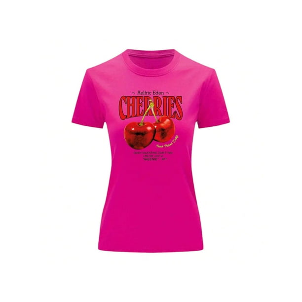 Playera Blusa de Cerezas Aelfric Eden Cherries Color Fucsia Talla Mediana Marca Emil SaEs