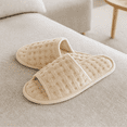 thumbnail image 2 of Soft Non Slip Washable 100% Cotton Waffle Weave Slippers, Embroidery, Indoor, Comfy, Made in Korea ( IVORY ), 2 of 11