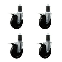 5 Inch SS Hard Rubber Swivel 1-5/8 Inch Expand Stem Caster Set Total Lock Brake