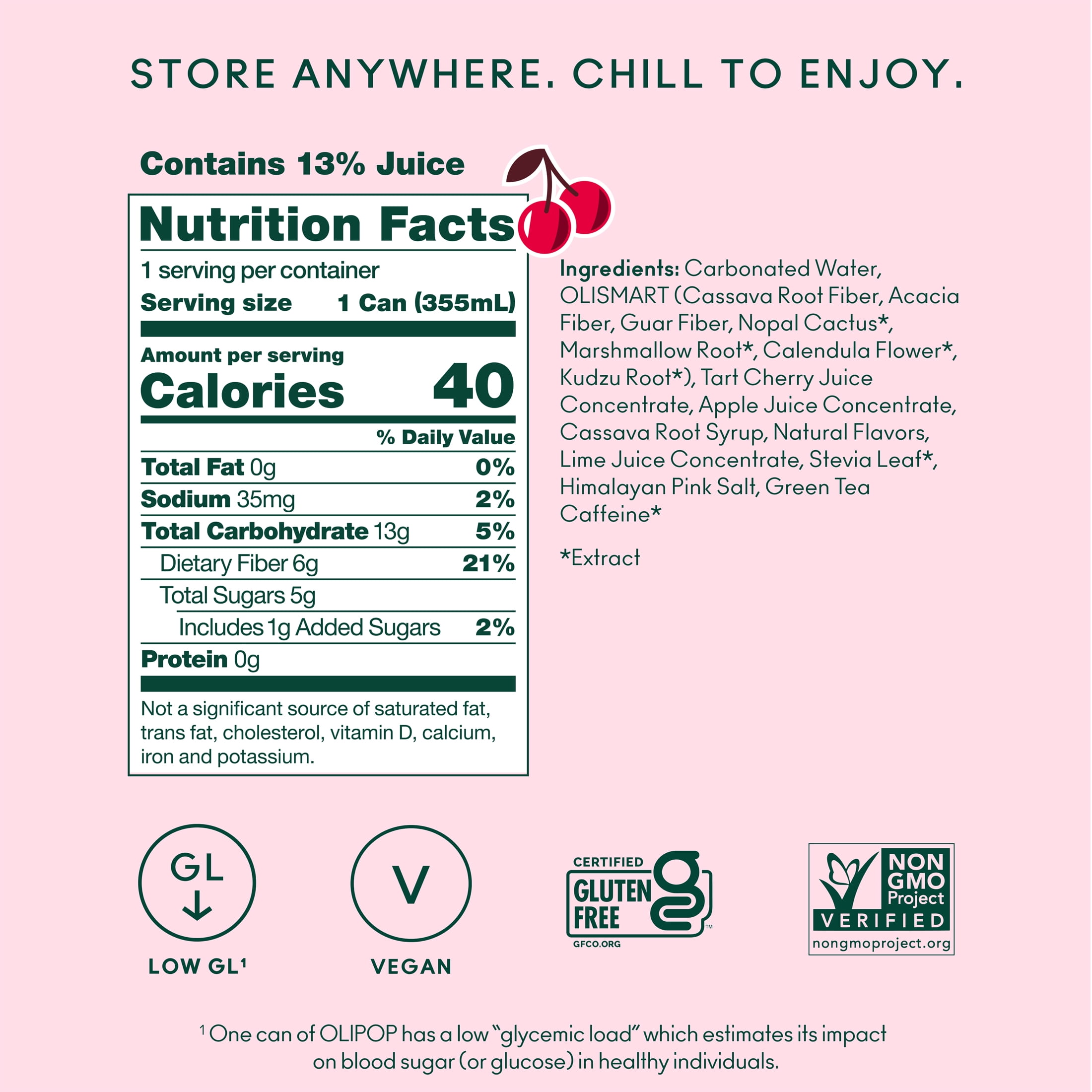 OLIPOP Prebiotic Soda, Cherry Cola, 12 fl oz, Pantry Packs