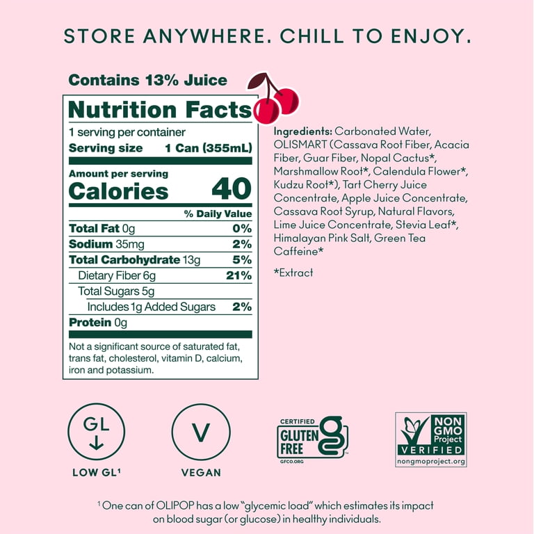 OLIPOP Cherry Cola Prebiotic Soda, 12 fl oz, 12 Pack photo 5